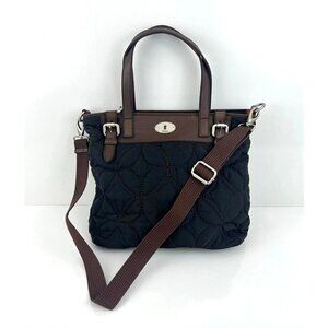 Fossil Key - Per Black  Quilted Nylon Handbag with Detachable Shoulder Strap